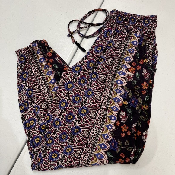 Angie Pants Mixed Boho Print Pull On Joggers Size S Hippie Festival Coachella - Picture 16 of 16
